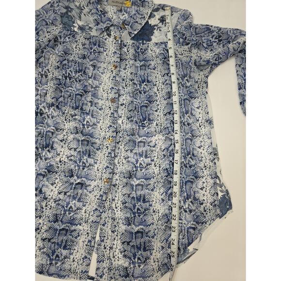 Anthropologie Fig & Flower Blue Boho Floral Blouse Roll Tab Sleeve Button Top PM - Picture 6 of 6